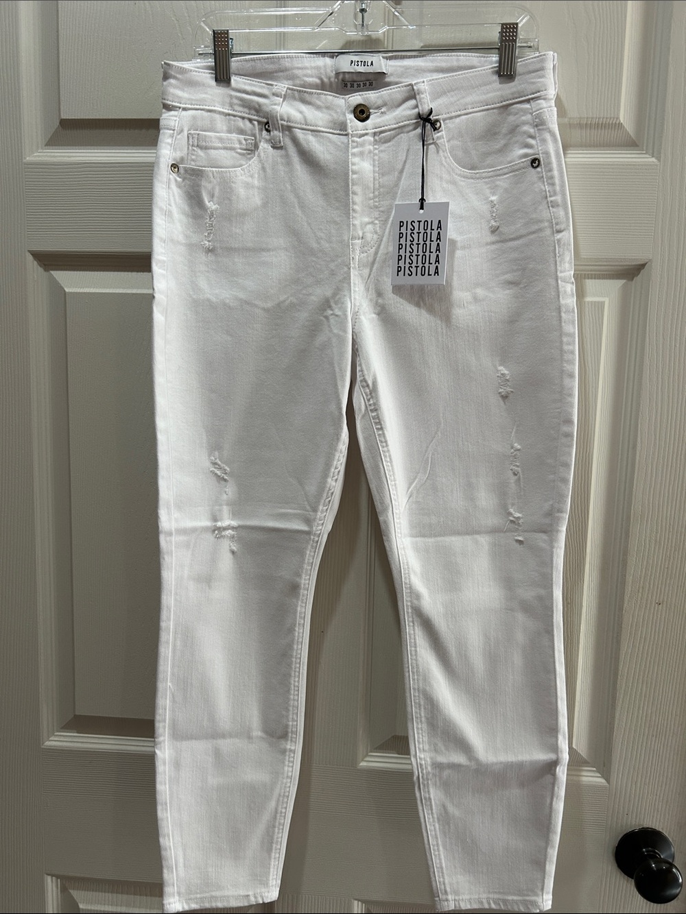 pistola Jennifer High-Rise White Distressed Skinny Jeans